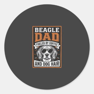 Pegatina Redonda Papá Beagle Impulsado por Café y Pelo de Perro