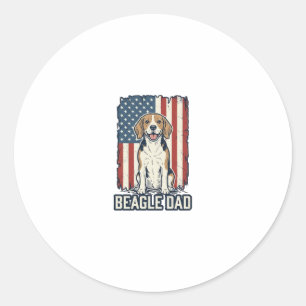 Pegatina Redonda Papá Beagle Patriótico Diseño de Perro de Grabado 