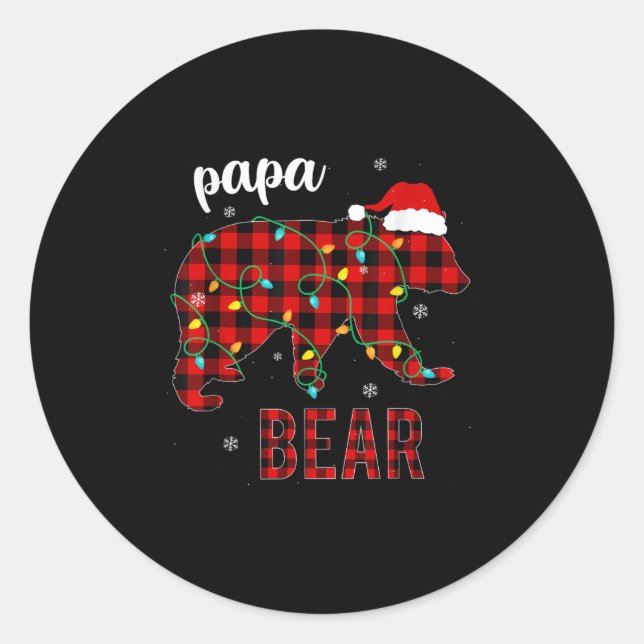 Pegatina Redonda Papa Bear Funny Men Red Plaid Christmas Pajama Fam (Anverso)