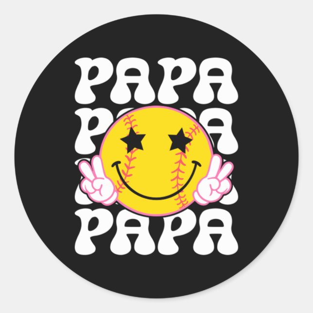 Pegatina Redonda Papa béisbol retro (Anverso)