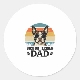 Pegatina Redonda Papá Boston Terrier Diseño Vintage Amante Perros_1