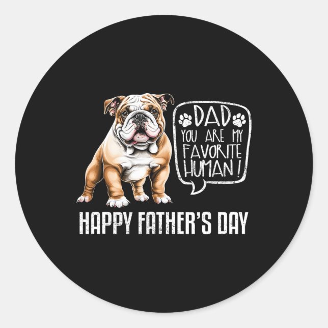 Pegatina Redonda Papá, Bulldog del Día del Padre, eres mi humano fa (Anverso)