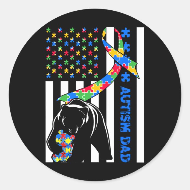 Pegatina Redonda Papá Camisetas Autismo Concienciación sobre Padres (Anverso)