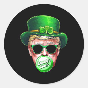 Pegatina Redonda Papa Ck Trump Día de San Patricio Trébol Afortunad