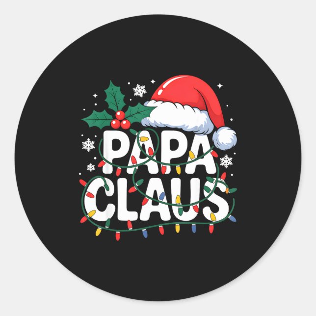 Pegatina Redonda Papa Claus Christmas Lights Santa Family Matching  (Anverso)