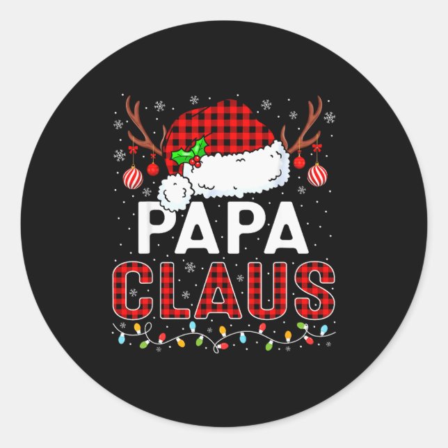 Pegatina Redonda Papa Claus Christmas Lights Santa Hat Pajama Famil (Anverso)