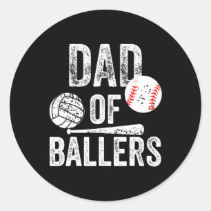 Pegatina Redonda Papá de Baloncesto Voleibol Béisbol Papá Padre