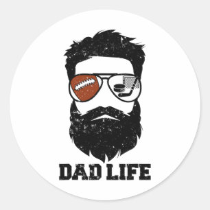 Pegatina Redonda Papá de Hockey Desordenado Cabello Barba Papá de H