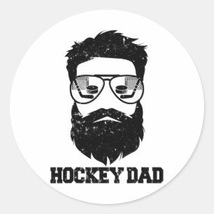 Pegatina Redonda Papá de hockey divertido pelo despeinado barba Pap