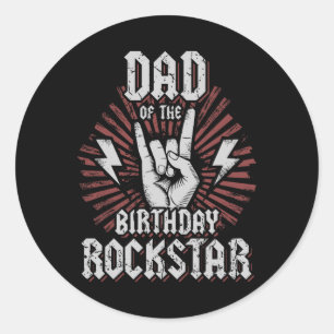 Pegatina Redonda Papá de la estrella de rock del cumpleaños Rocker