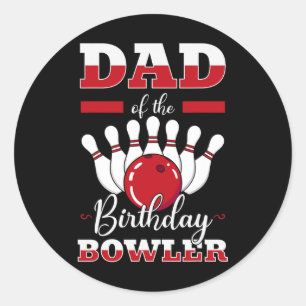 Pegatina Redonda Papá De La Fiesta De Bolos De Cumpleaños Bowler