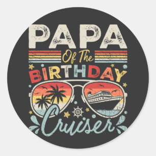 Pegatina Redonda Papá de las vacaciones de crucero de cumpleaños