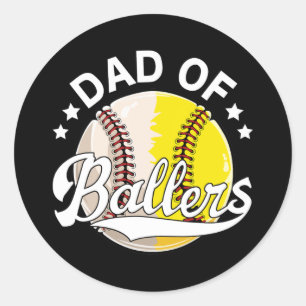Pegatina Redonda Papá De Los Ballers, Papá De Béisbol Y Softball