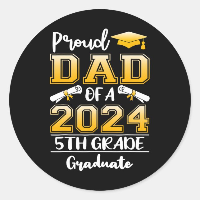Pegatina Redonda Papá De Un Graduado De 5º Grado De 2024 (Anverso)