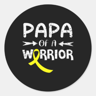 Pegatina Redonda Papa De Un Guerrero Contra El Cáncer De Niñez De P