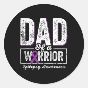 Pegatina Redonda Papá De Un Guerrero Epilepsia Dad Púrpura Cinta De