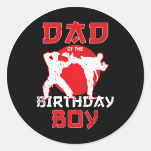 Pegatina Redonda Papá Del Cumpleaños Karate Taekwondo Boy Martial A