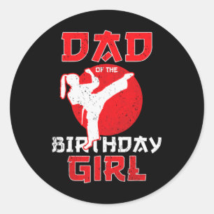 Pegatina Redonda Papá Del Cumpleaños Karate Taekwondo Chica Martial