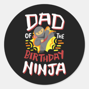 Pegatina Redonda Papá Del Cumpleaños Niños De Ninja Karate Bday Fie