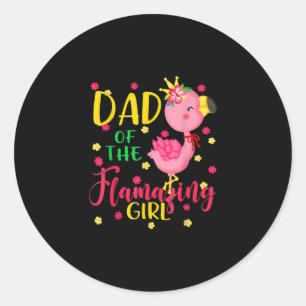 Pegatina Redonda Papá Del Flamante Chica Cute Flamingo Dad Birthday