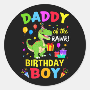 Pegatina Redonda Papá del niño T-Rex de cumpleaños divertido dinosa