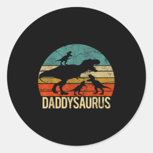 Pegatina Redonda Papa Dinosaurio Daddysaurus 3 Tres Niños Navidad C