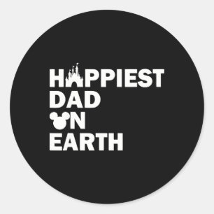 Pegatina Redonda Papá Feliz Papá en la Tierra Gracioso Papá Feliz P