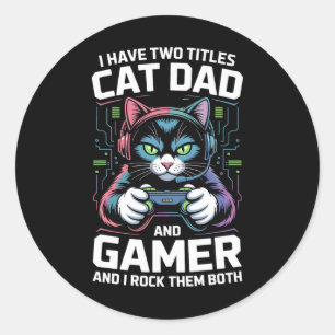 Pegatina Redonda Papá Gato Jugador Divertido Padre Jugador Tengo Do