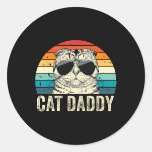 Pegatina Redonda Papá Gato Vintage Dolor De Gato Pájaro Escocés