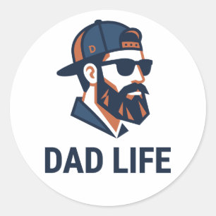 Pegatina Redonda Papá genial con gafas de sol de gorra