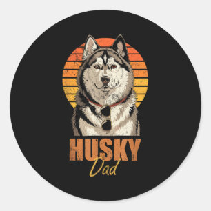 Pegatina Redonda Papá Husky Retro Genial Divertido Vintage Amantes