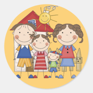 Pegatina Redonda Papá, Mamá, Hermana Mayor, Hermano Menor Familia