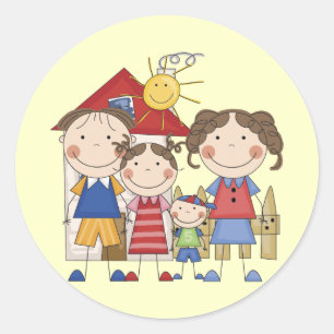Pegatina Redonda Papá, Mamá, Hermana Mayor, Hermano Menor Familia