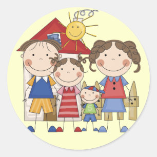 Pegatina Redonda Papá, Mamá, Hermana Mayor, Hermano Menor Familia