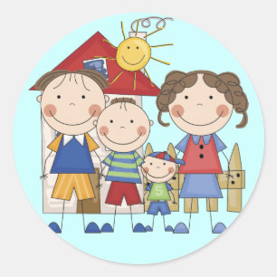 Pegatina Redonda Papá, Mamá, Hermano Mayor, Hermano Menor Familia