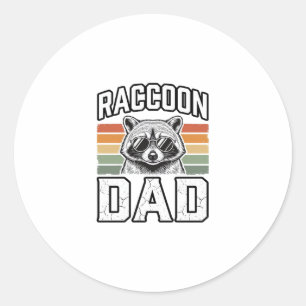 Pegatina Redonda Papá Mapache Grabado Vintage Diseño Vectorial Retr
