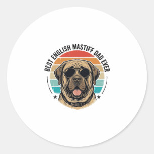 Pegatina Redonda Papá Mastín Inglés Atardecer Vintage Perro Vector
