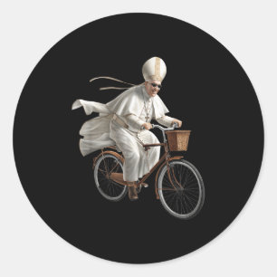 Pegatina Redonda Papa montando bicicleta Iglesia Católica Biblia Es