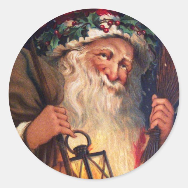 Pegatina Redonda Papá Navidad con Lantern (Anverso)