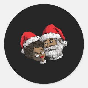 Pegatina Redonda Papá negro afroamericano Sra. Claus Ame africano