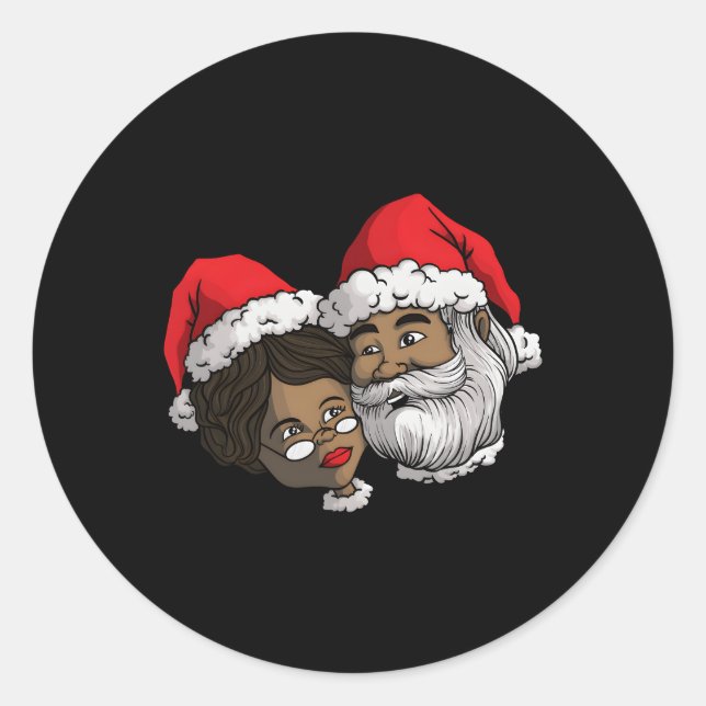 Pegatina Redonda Papá negro afroamericano Sra. Claus Ame africano (Anverso)