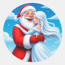 Papá Noel abrazando a una Reina de Nieve