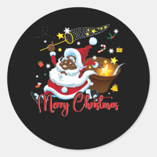 Pegatina Redonda Papá Noel Africano Feliz Navidad Gato