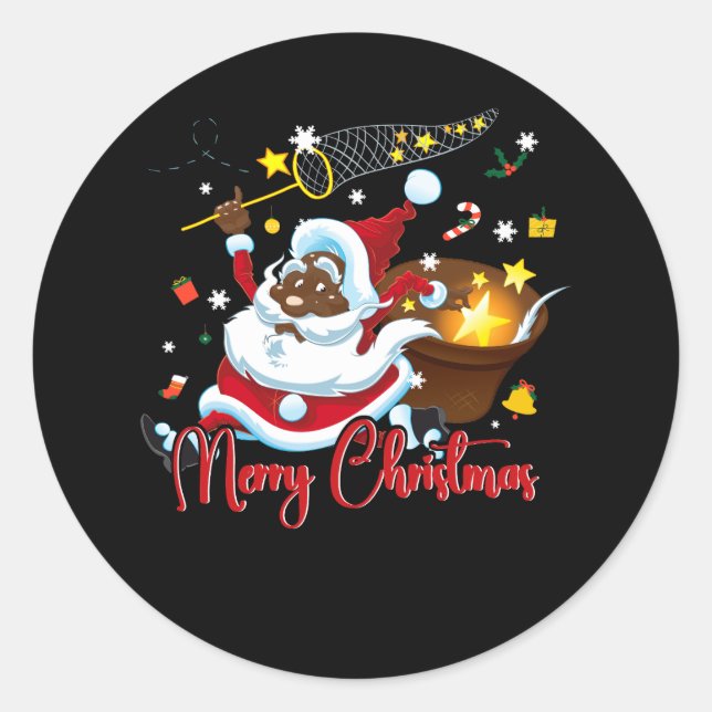 Pegatina Redonda Papá Noel Africano Feliz Navidad Gato (Anverso)