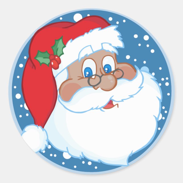 Pegatina Redonda Papá Noel afroamericano en Navidad (Anverso)