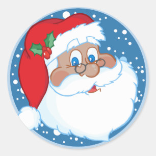 Pegatina Redonda Papá Noel afroamericano en Navidad