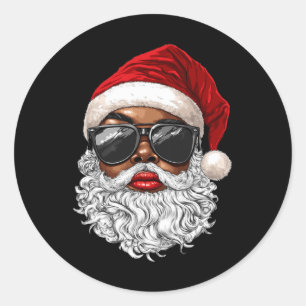 Pegatina Redonda Papá Noel afroamericano negro enfrenta navidad