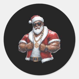 Pegatina Redonda Papá Noel, afroamericano negro, Papá Noel, Noel Me