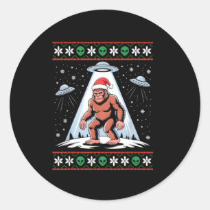 Pegatina Redonda Papá Noel Bigfoot Ovni Alien Divertida Fea Sudader