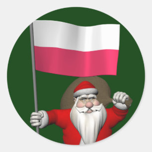 Pegatina Redonda Papá Noel con bandera de Polonia